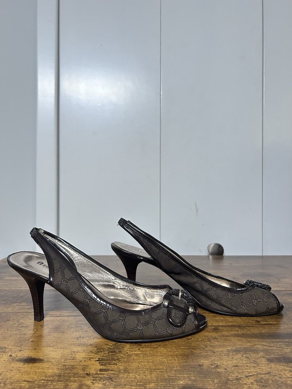Etienne Aigner Vintage Brown Kitten Heels Logo Chocolate Brown Coquette Preppy